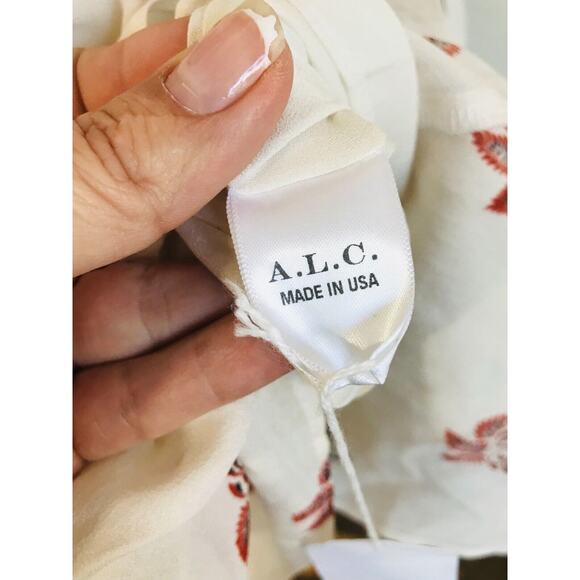 A.L.C. Dasha Silk Floral Shirt Dress Long Sleeve Mini, Pit to Pit: 15" - Picture 11 of 12